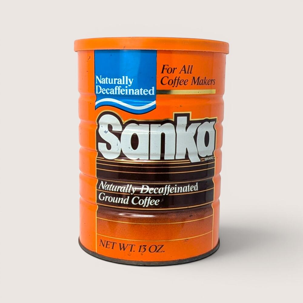 1980s Sanka Ground Coffee Metal Advertising Tin